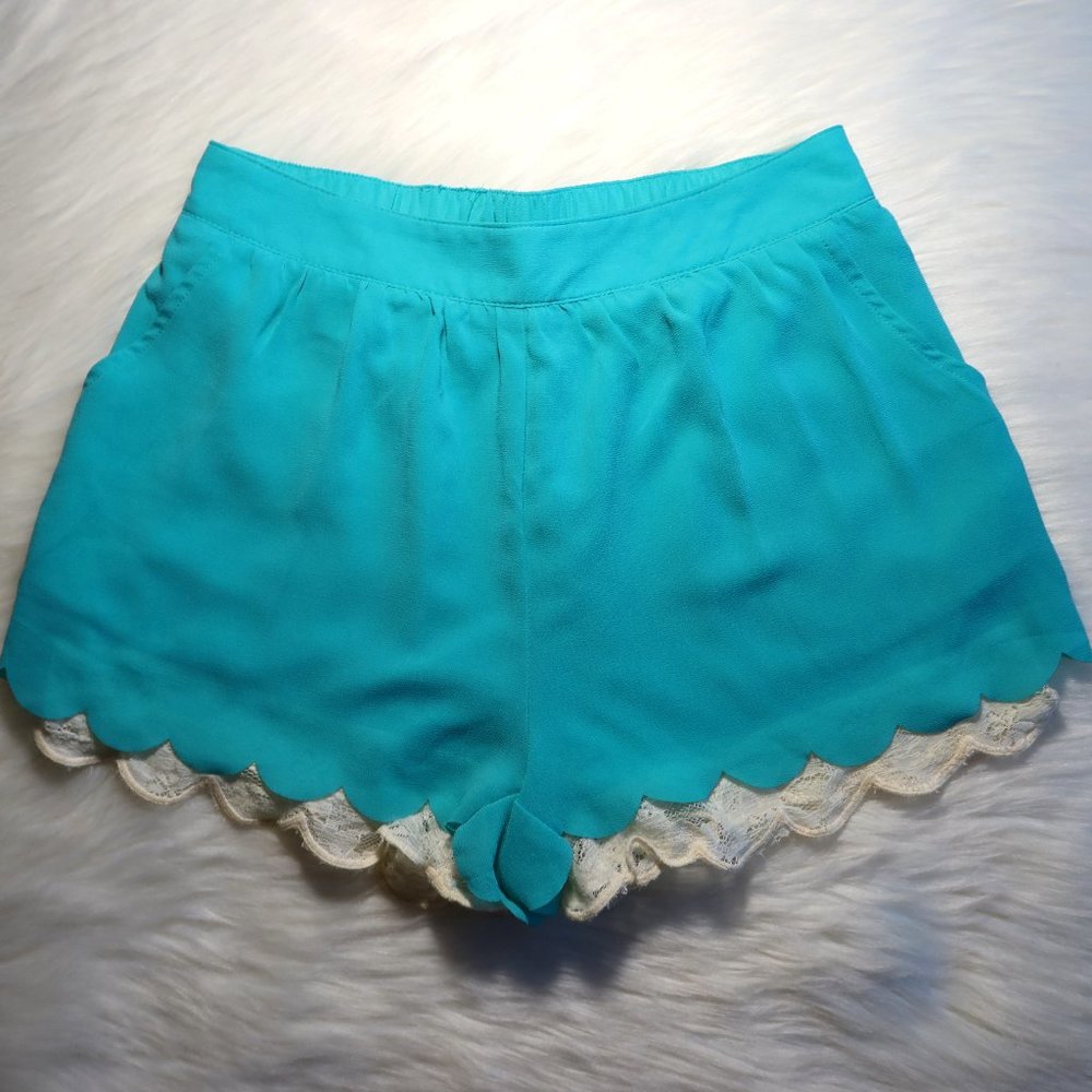 Teal Scalloped Shorts with Lace